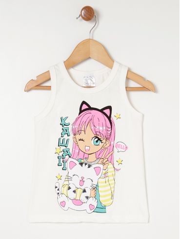 Blusa Regata Infantil Para Menina - Off white