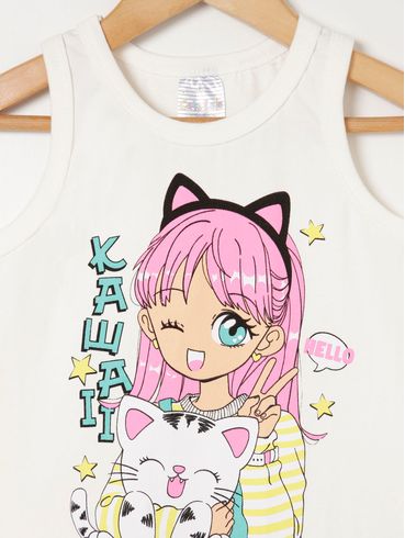 Blusa Regata Infantil Para Menina - Off white