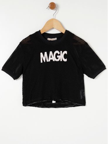 Blusa Manga Curta Infantil Para Menina - Preto