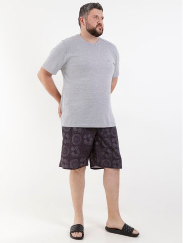 Bermuda de Tecido Estampada Plus Size Masculina Cinza