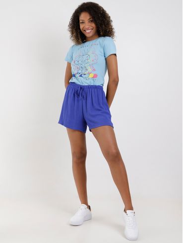 Blusa Manga Curta Piu-Piu Feminina Azul