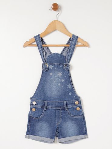 Macacão Jardineira Jeans Infantil Para Menina - Azul