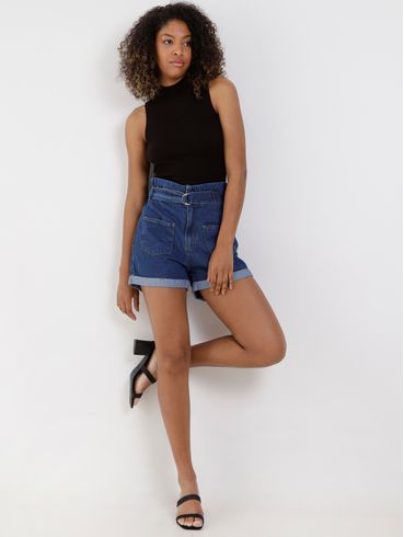 Short Jeans Clochard Feminino Azul