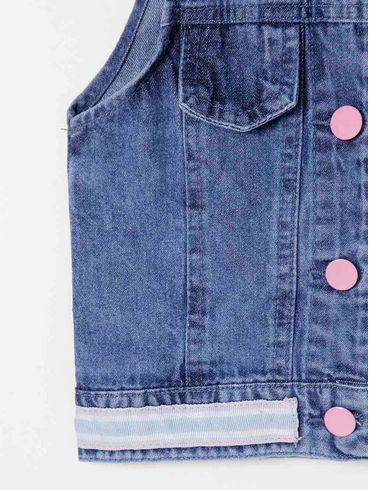 Colete Jeans Infantil Para Menina - Azul