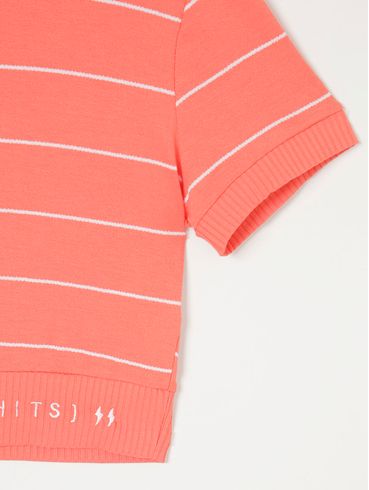 Blusa Manga Curta com Listras Lunender Juvenil Par Salmão