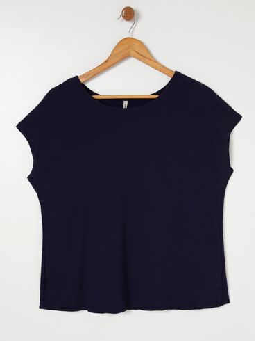 Blusa Manga Curta Habana Plus Size Feminina Azul Marinho