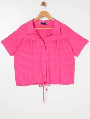 Camisa com Amarração Autentique Plus Size Feminina Rosa