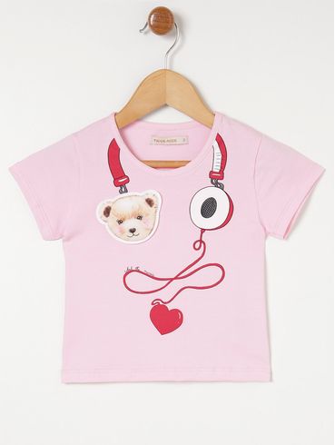 Blusa Manga Curta Infantil Para Menina Rosa