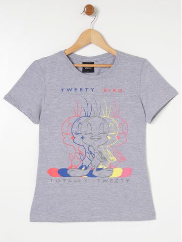 Blusa Manga Curta Piu-Piu Feminina Cinza