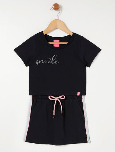 Conjunto Short Saia Infantil Para Menina - Preto
