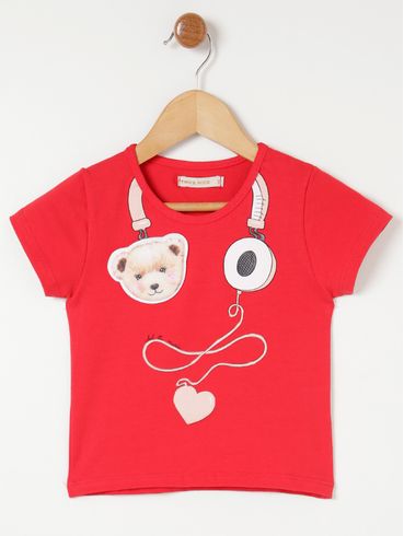 Blusa Manga Curta Infantil Para Menina Vermelho