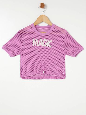 Blusa Manga Curta Infantil Para Menina - Lilás