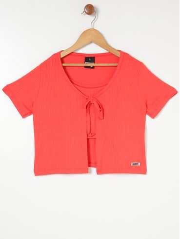 Blusa Cropped Manga Curta Juvenil Para Menina - Laranja