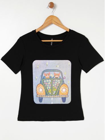 Blusa Manga Curta Feminina Preto