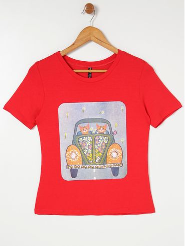 Blusa Manga Curta Feminina Vermelho