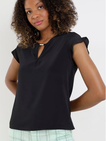 Blusa Manga Curta Feminina Preto