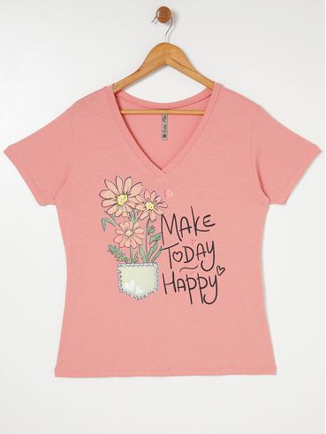 Blusa Manga Curta Feminina Rosa