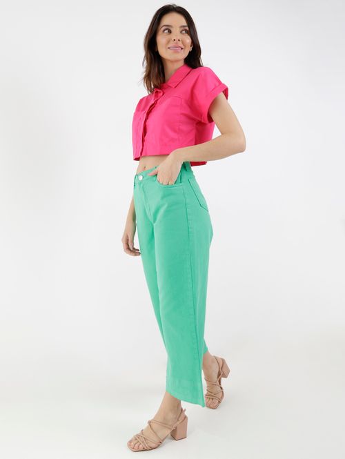 Calça Sarja Pantacourt Feminina Verde