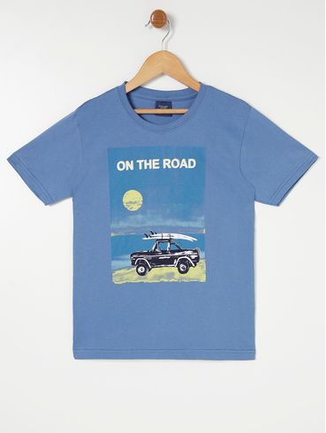 Camiseta Manga Curta Juvenil Para Menino - Azul