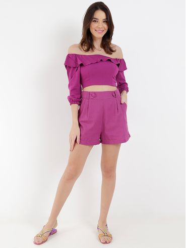 Blusa Cropped Manga 3/4 Feminina Roxo