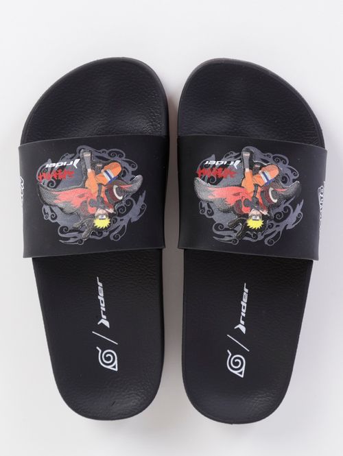 Chinelo Slide Rider Naruto Juvenil Para Menino - Preto/Laranja