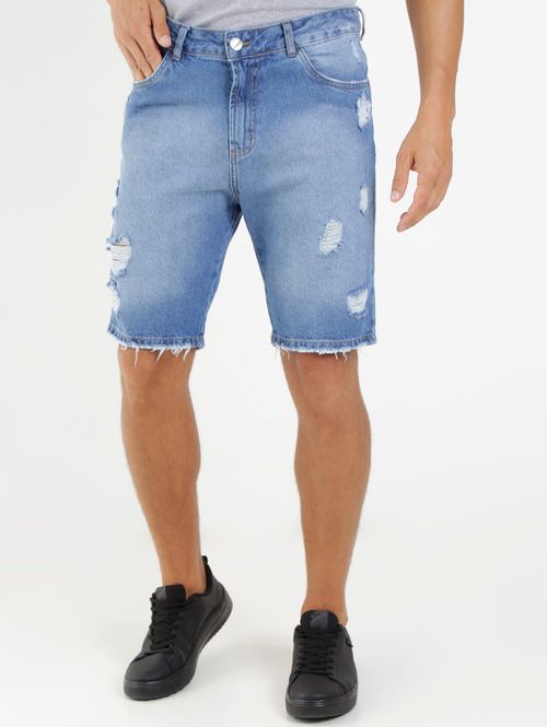 Bermuda Jeans Destroyed Vels Masculina Azul