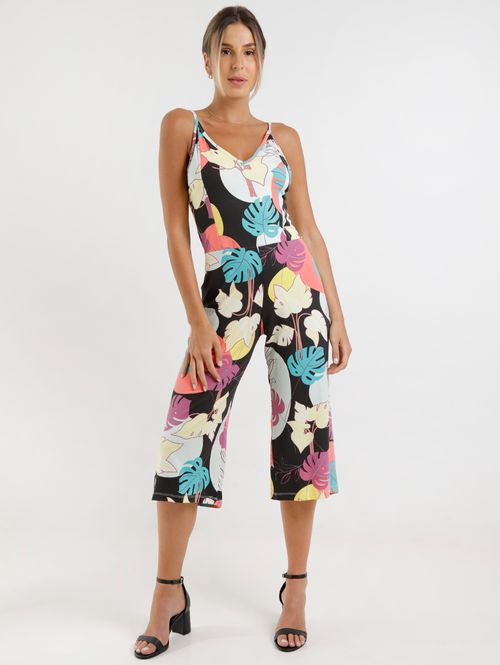 Macacão Pantacourt Estampado Feminino Preto