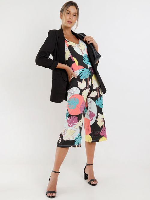 Macacão Pantacourt Estampado Feminino Preto