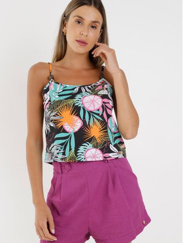 Blusa Regata Cropped Feminina Preto