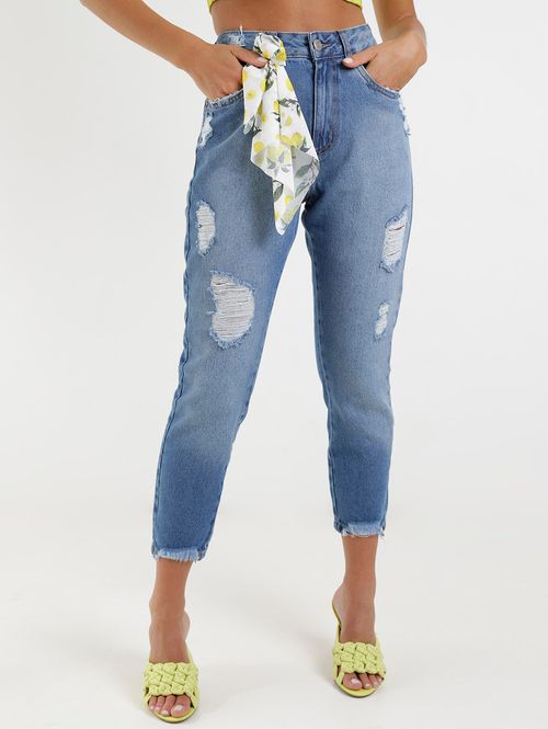 Calça Mom Jeans Autentique Feminina Azul