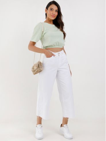 Blusa Cropped Manga Curta Feminina Verde