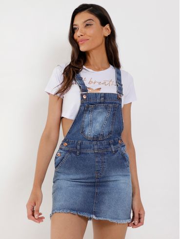 Salopete Jeans Feminina Azul
