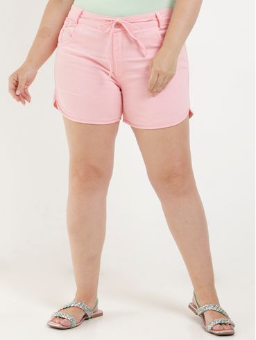 Short Sarja Plus Size Feminino Rosa