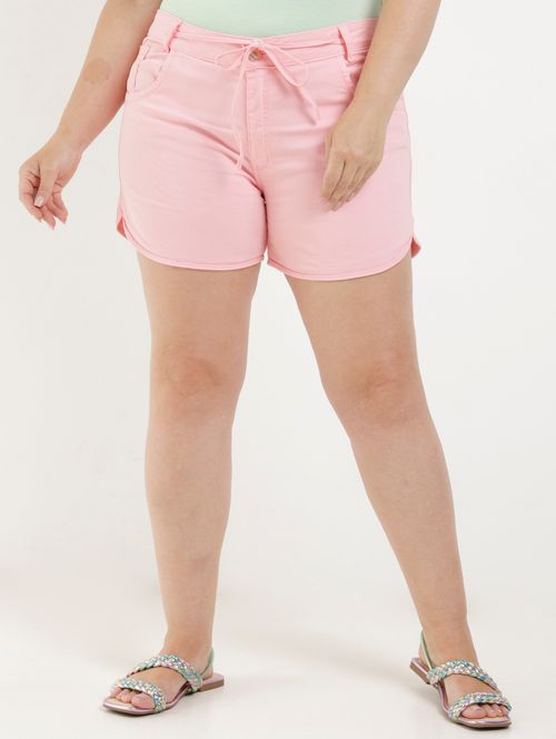 Short Sarja Plus Size Feminino Rosa