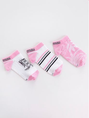 Kit com 03 Meias Cano Curto Mormaii Feminina - Branco/Rosa