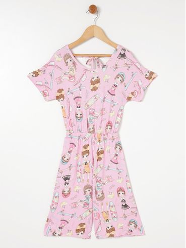 Macacão Estampado Infantil Para Menina - Rosa