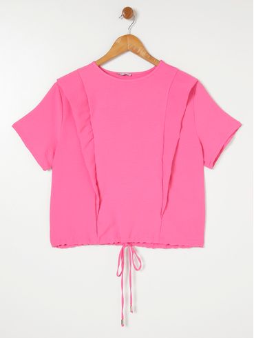 Blusa Manga Curta Plus Size Feminina Rosa