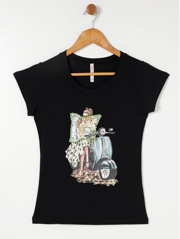 Blusa Manga Curta Feminina Preto