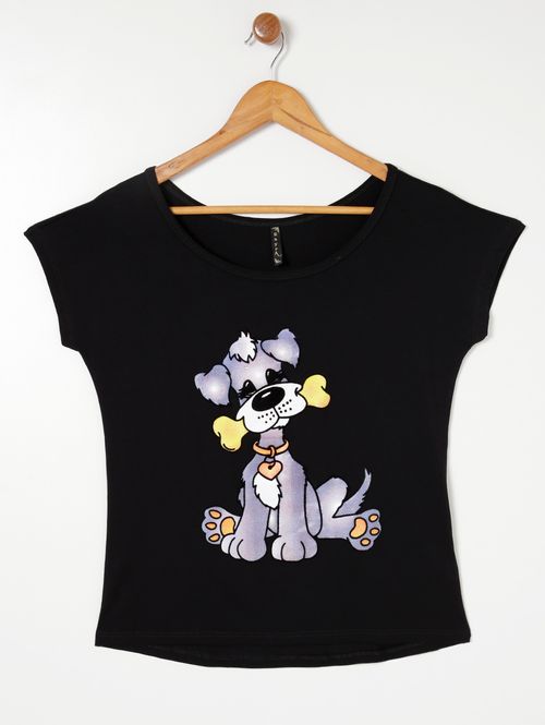 Blusa Manga Curta Feminina Preto