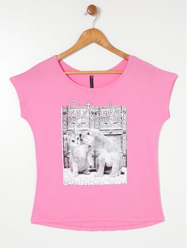 Blusa Manga Curta Feminina Rosa Pink
