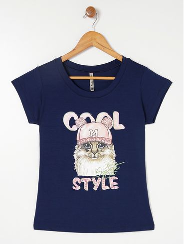 Blusa Manga Curta Feminina Azul Marinho