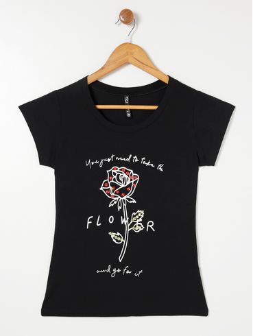Blusa Manga Curta Feminina Preto