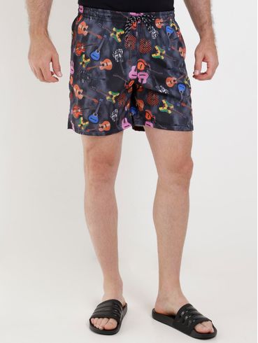 Short Estampado Masculino Preto