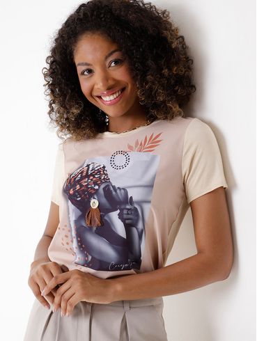 Blusa Manga Curta Feminina Bege
