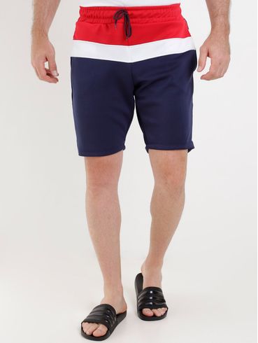 Bermuda Malha Masculina Azul Marinho/Branco/Vermelho