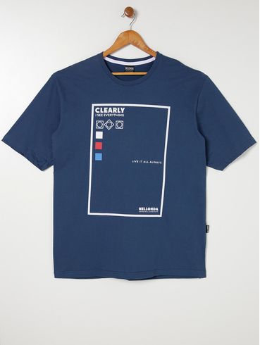 Camiseta Manga Curta Plus Size Masculina Azul