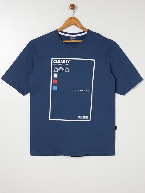 Camiseta Manga Curta Plus Size Masculina Azul