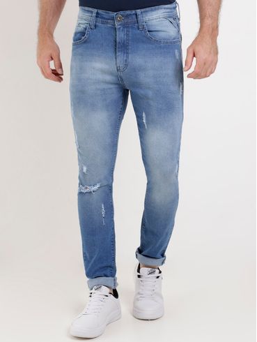 Calça Jeans Skinny Destroyed Gangster Masculina Azul