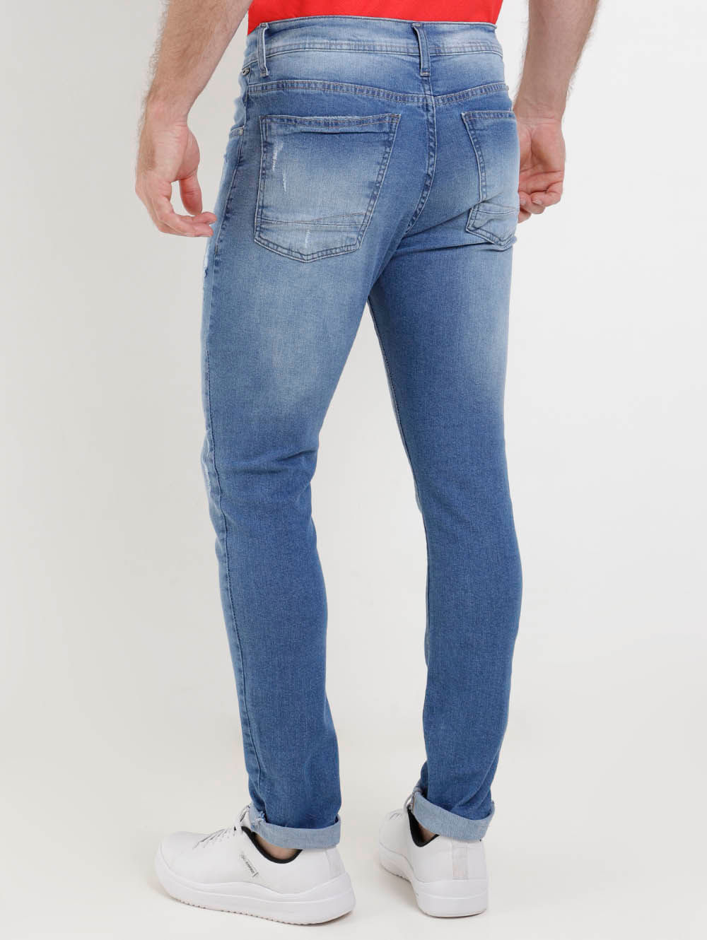 Calça Jeans Masculina Gangster Skinny Destroyed Azul