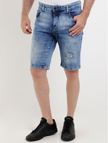 Bermuda Jeans Marmorizada Masculina Azul